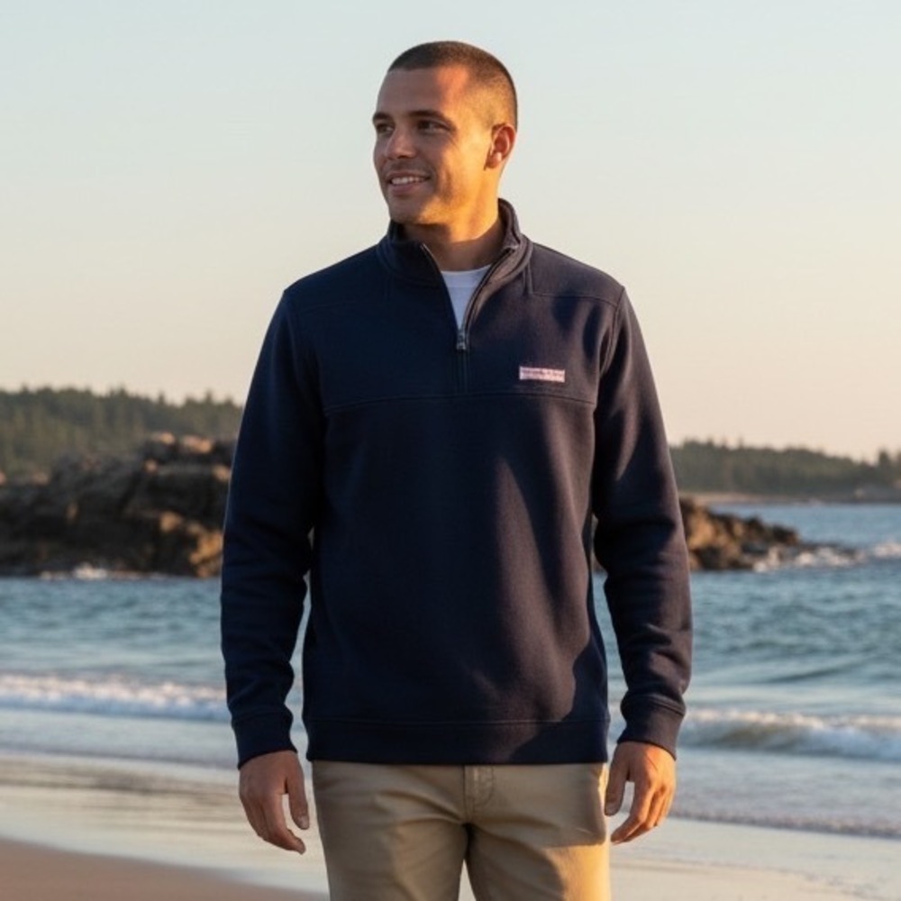 Vineyard Vines Mens‎ XL Navy Blue Cotton Shep Shirt Quarter Zip Pullover Sweater